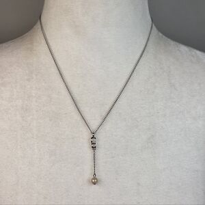 Vtg 90s Y2k Christian Dior GALLIANO-ERA Silver Tone Faux Pearl Lariat Necklace